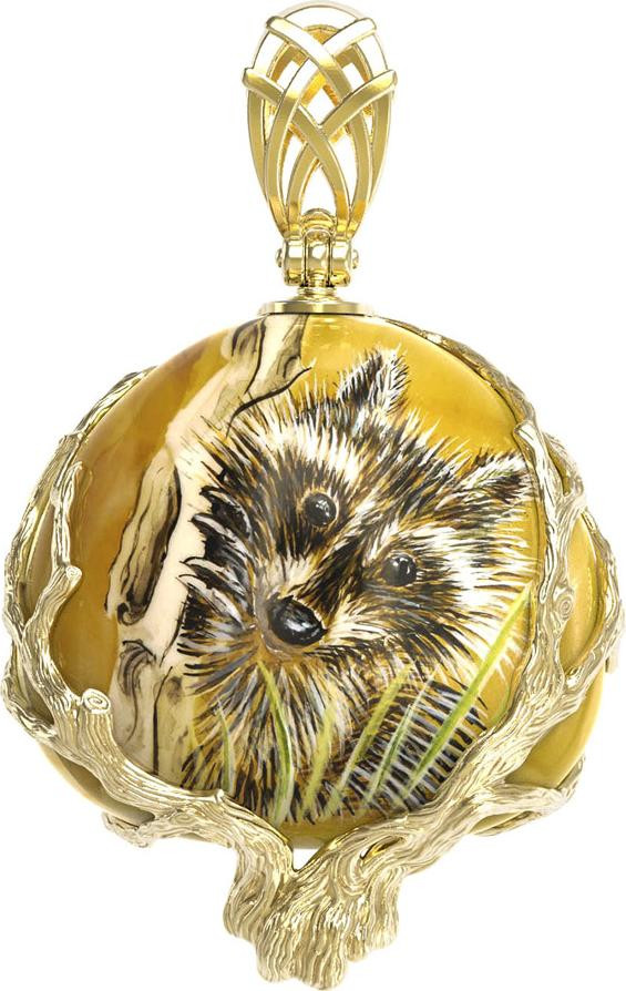 Подвеска из лимонного золота 585 пробы c росписным янтарём