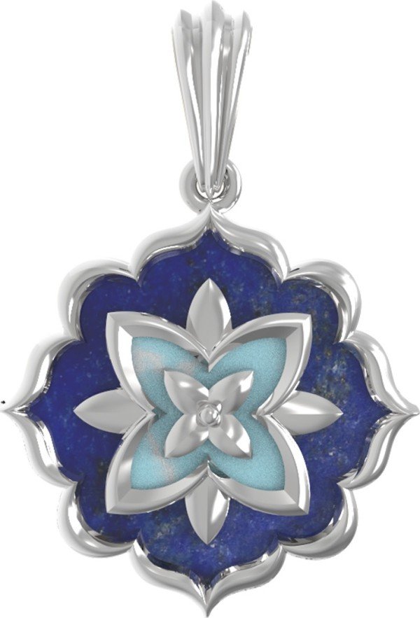 Подвеска из белого золота c бирюзой и лазуритом