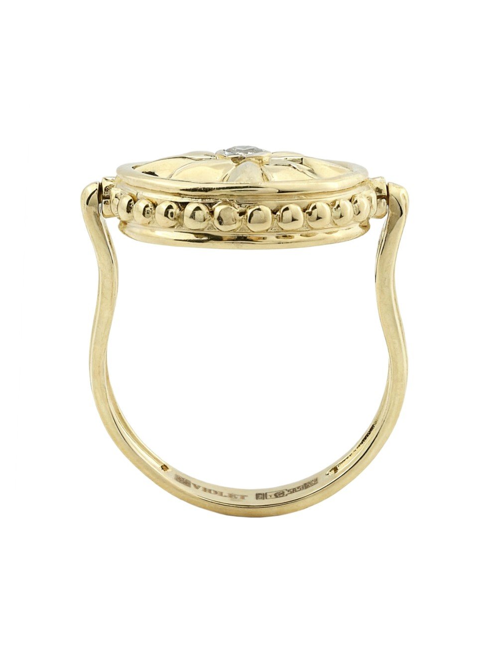 Кольцо из лимонного золота c бриллиантами, ониксом и перламутром