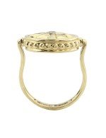 Кольцо из лимонного золота c бриллиантами, ониксом и перламутром