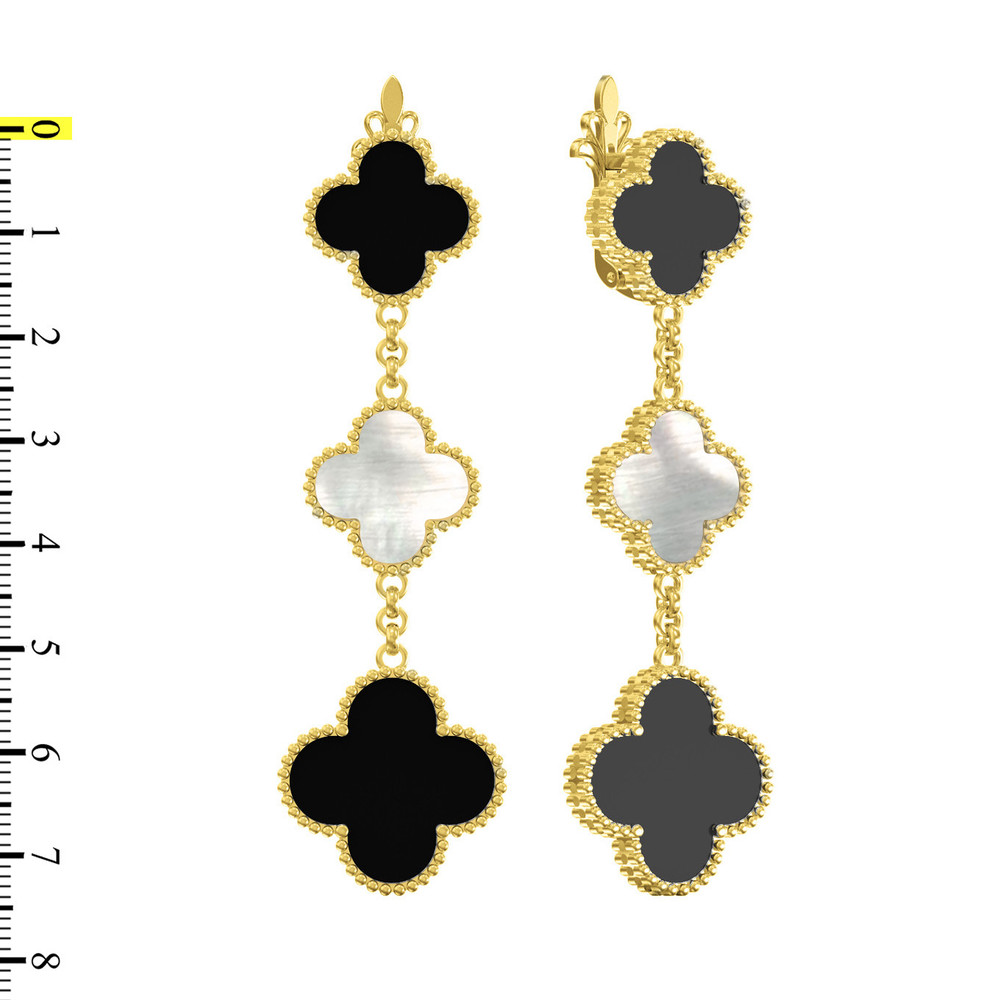 Серьги из лимонного золота 585 пробы c ониксом и перламутром