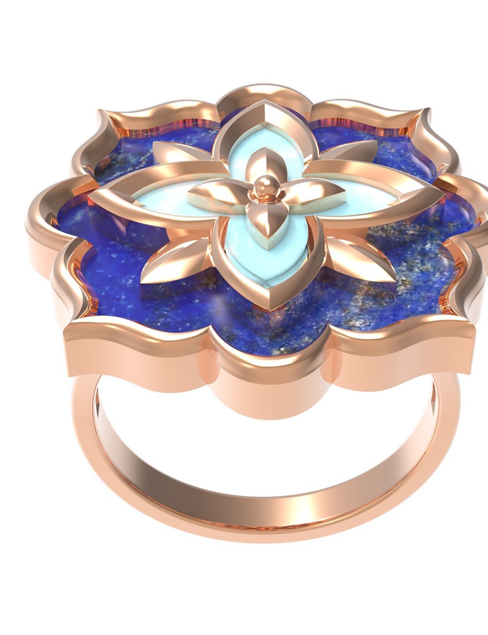 Кольцо из золота c бирюзой и лазуритом