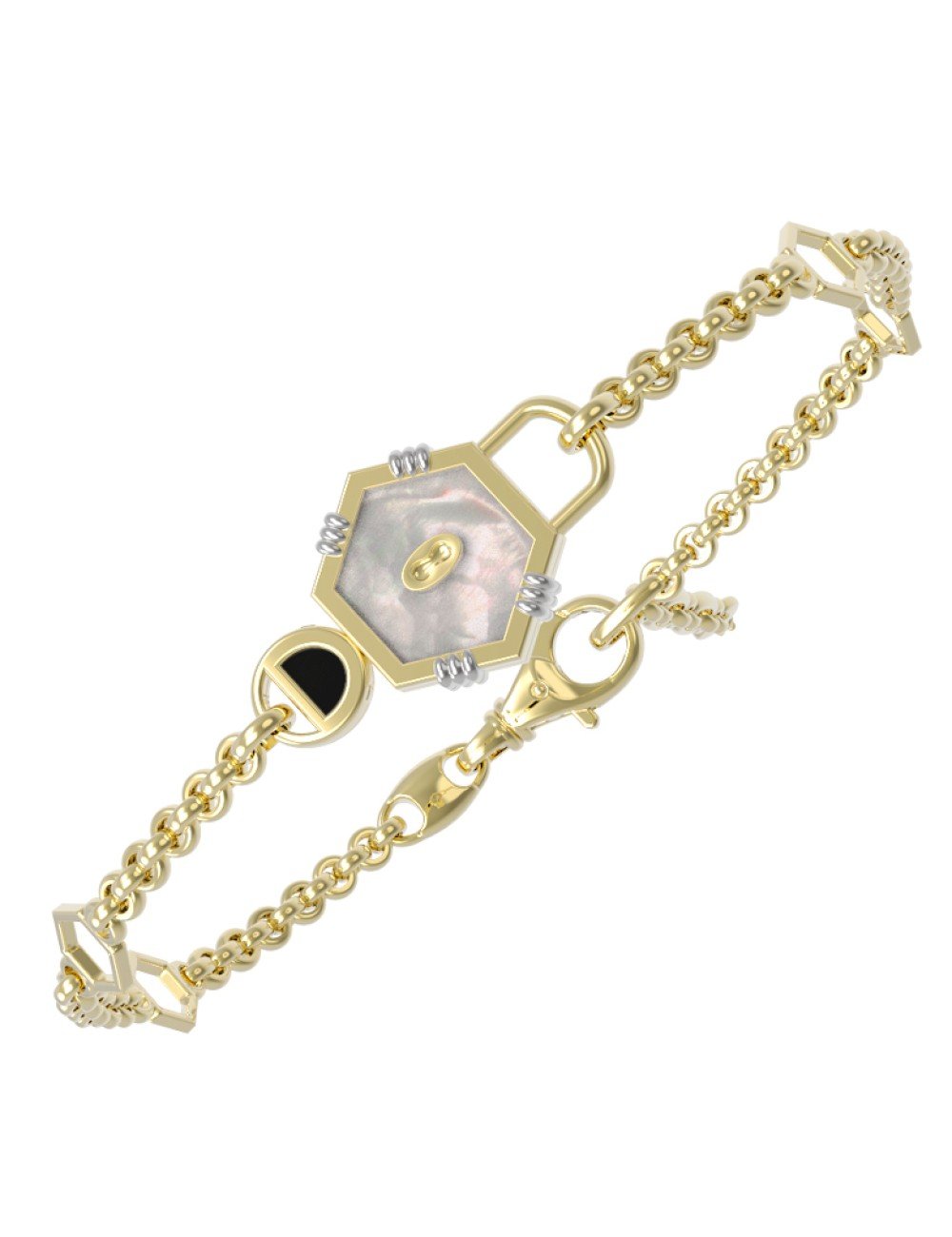 Браслет из лимонного золота c ониксом и перламутром