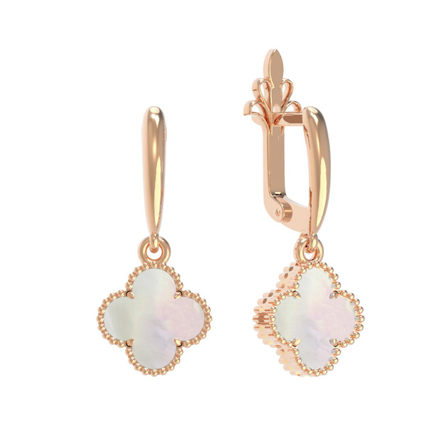 Серьги из красного золота 585 пробы c перламутром