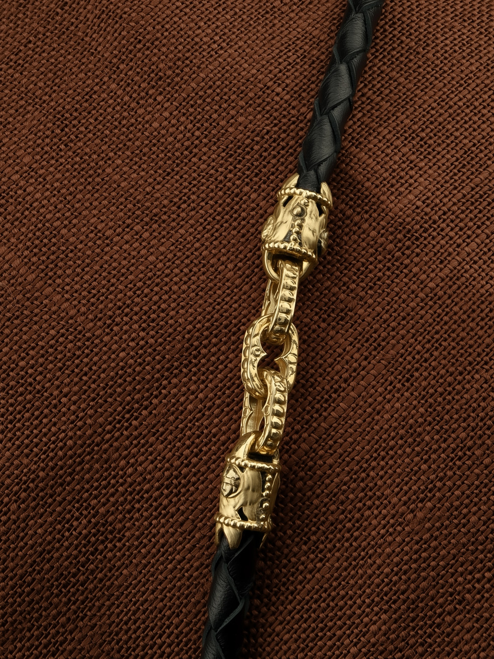 Цепь-шнурок кожа из лимонного золота 585 пробы c кожаным шнурком