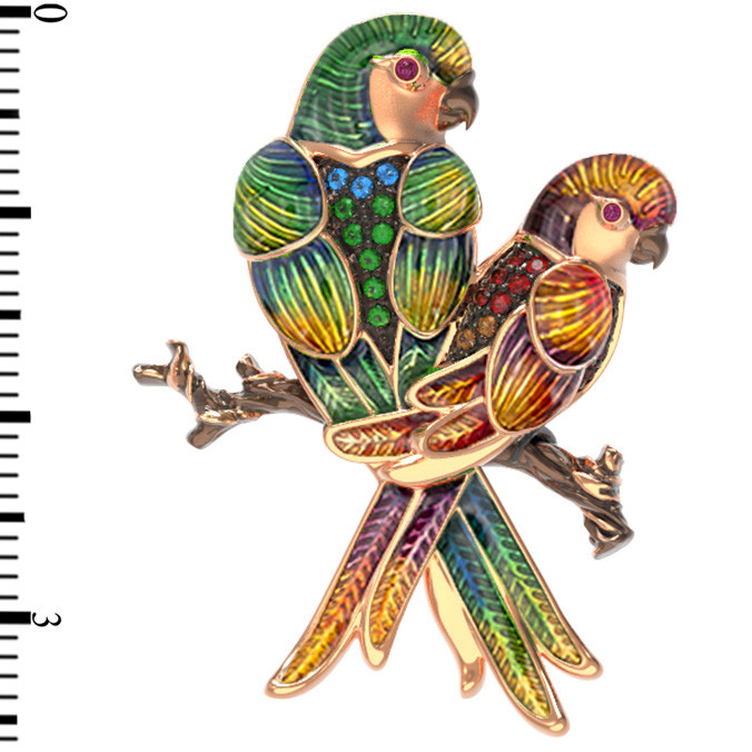 Брошь-подвеска из красного золота 585 пробы c эмалью и фианитом