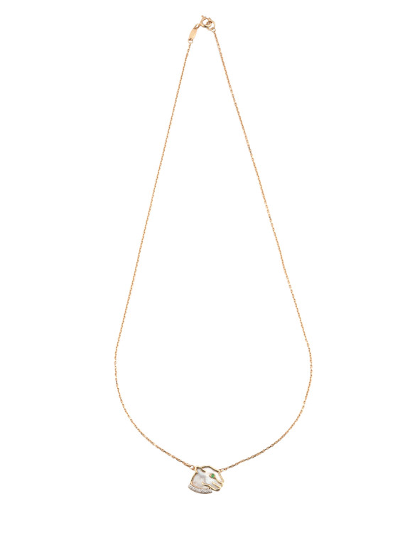 Колье из красного золота 585 пробы c бриллиантами, изумрудом и перламутром