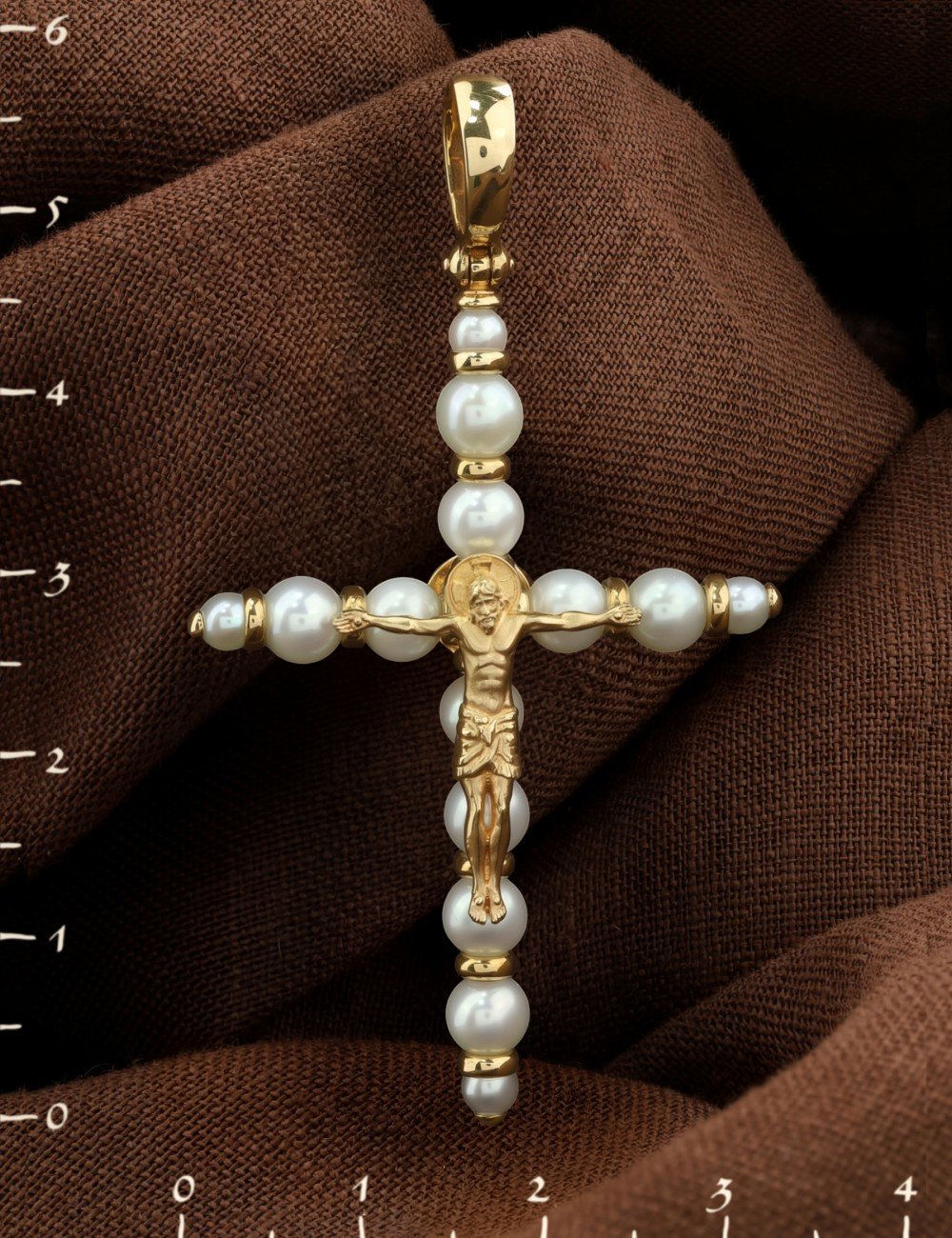 Крест из лимонного золота c жемчугом