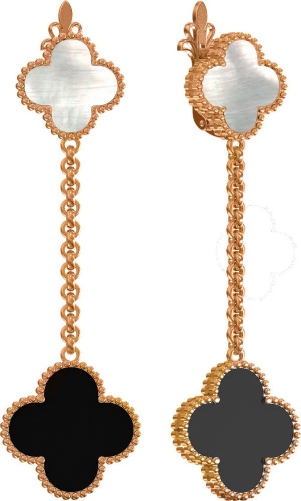 Серьги из золота c ониксом и перламутром