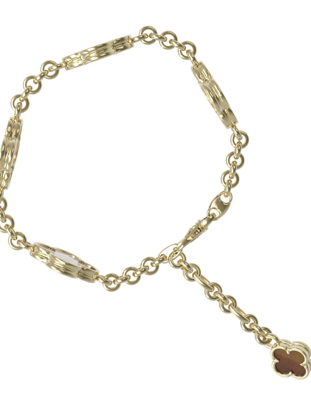 Браслет из лимонного золота c тигровым глазом и перламутром