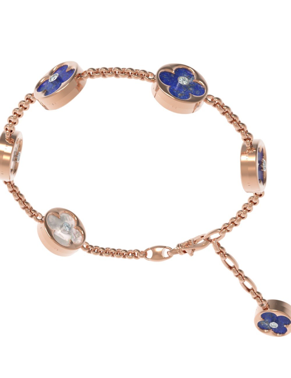 Браслет из золота c бриллиантами, лазуритом и перламутром