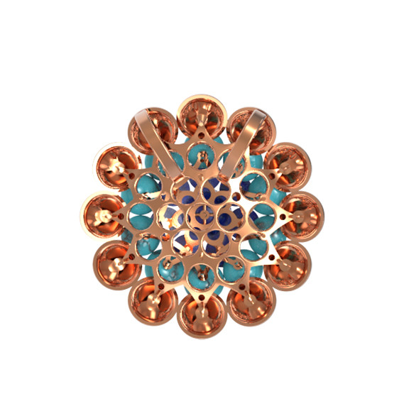 Подвеска из красного золота 585 пробы c бирюзой и лазуритом