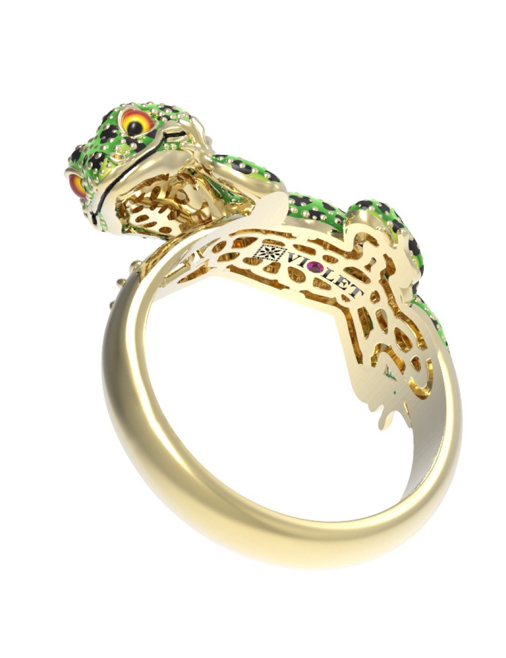 Кольцо из лимонного золота c эмалью и рубином