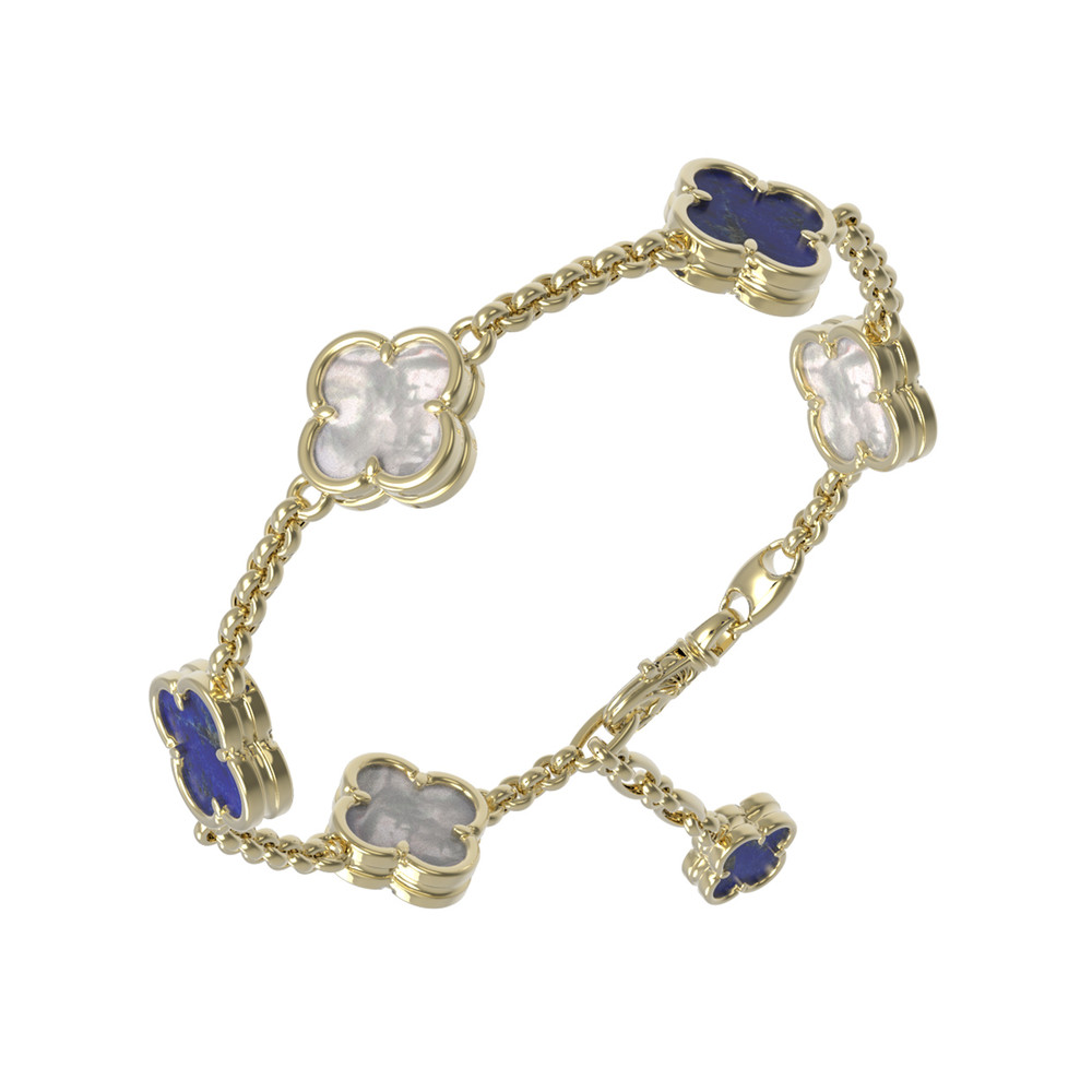 Браслет из лимонного золота 585 пробы c лазуритом и перламутром
