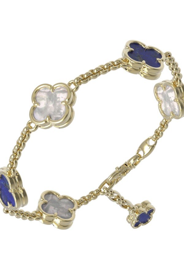 Браслет из лимонного золота c лазуритом и перламутром