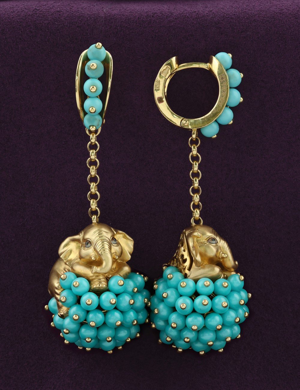 Серьги из лимонного золота c эмалью и бирюзой