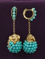 Серьги из лимонного золота c эмалью и бирюзой