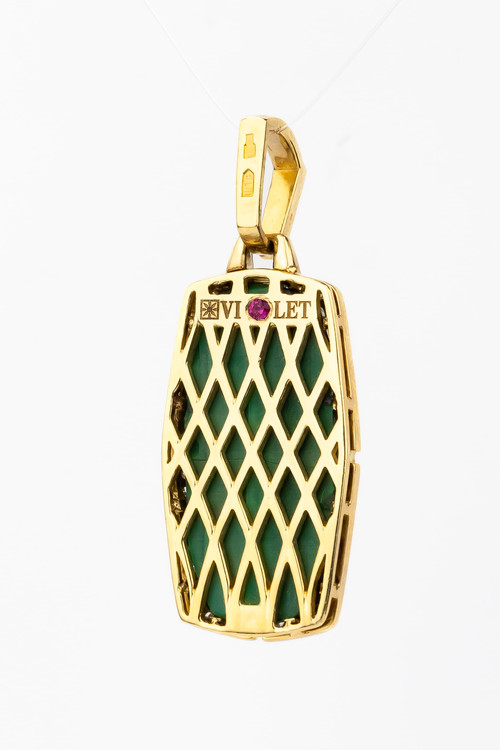 Подвеска из лимонного золота 585 пробы c бриллиантами, рубином и малахитом