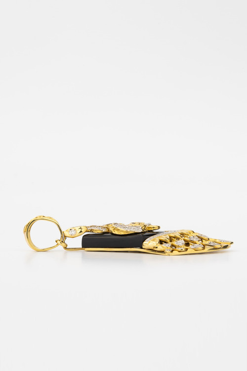 Подвеска из лимонного золота 585 пробы c бриллиантами и ониксом