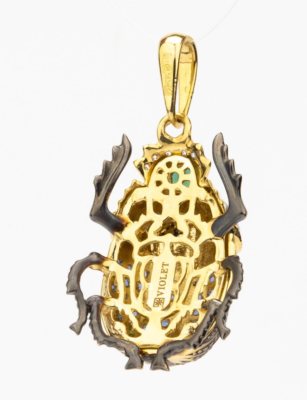 Подвеска из лимонного золота c эмалью, фианитом, турмалином и сапфиром