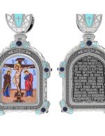 Образок из белого золота c эмалью и иконописью