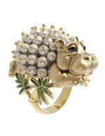 Кольцо из лимонного золота c эмалью и жемчугом