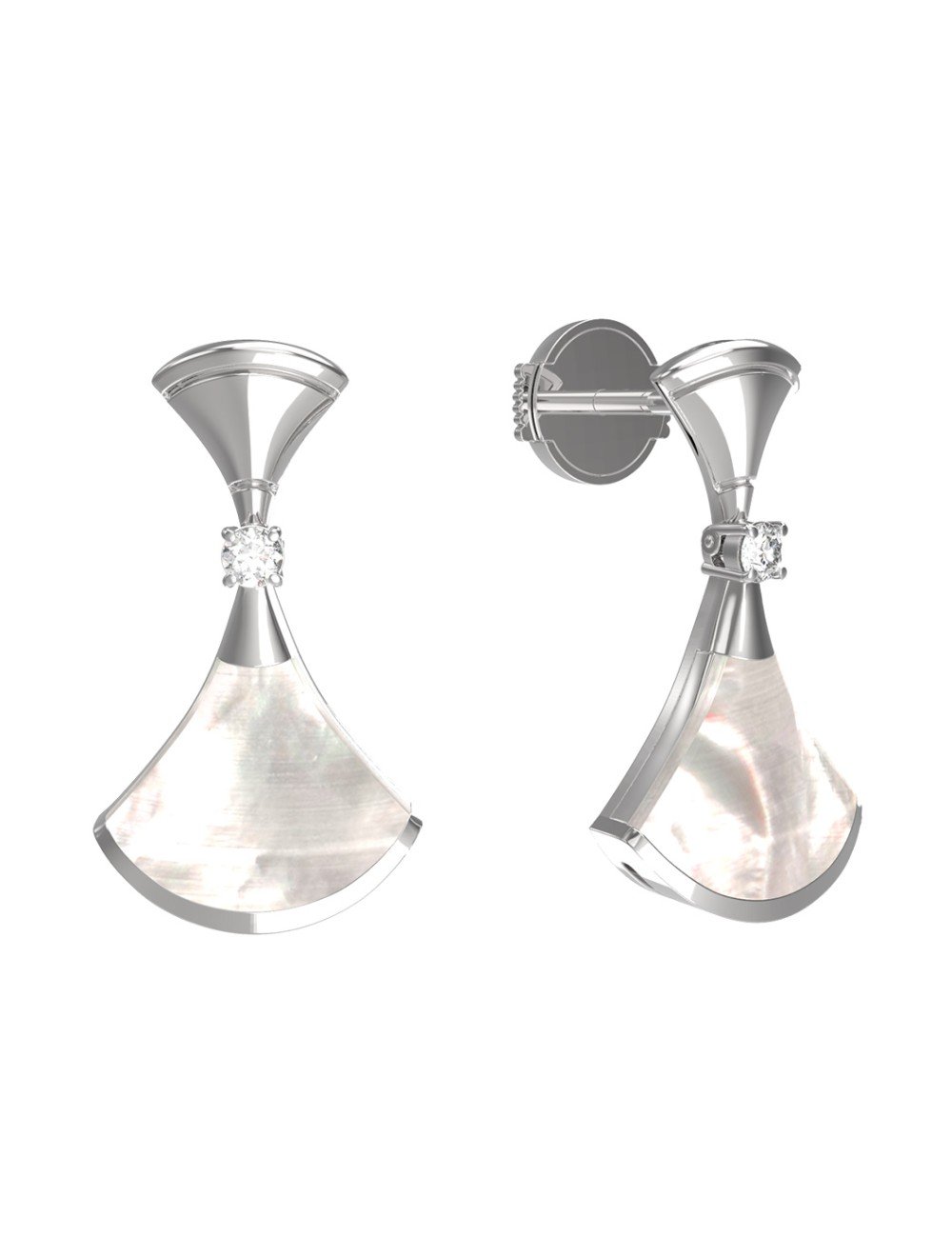 Серьги из белого золота c бриллиантами и перламутром