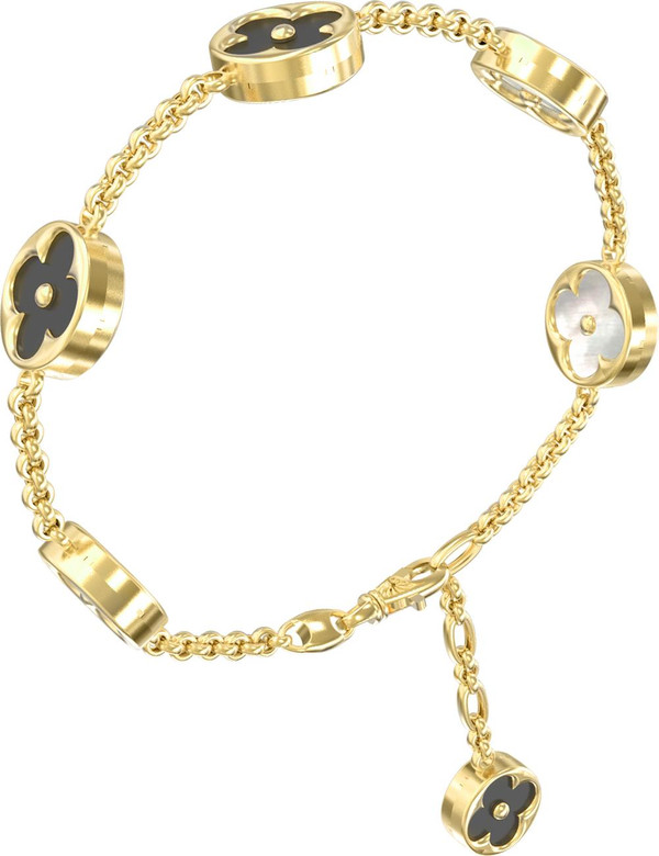 Браслет из лимонного золота 585 пробы c ониксом и перламутром