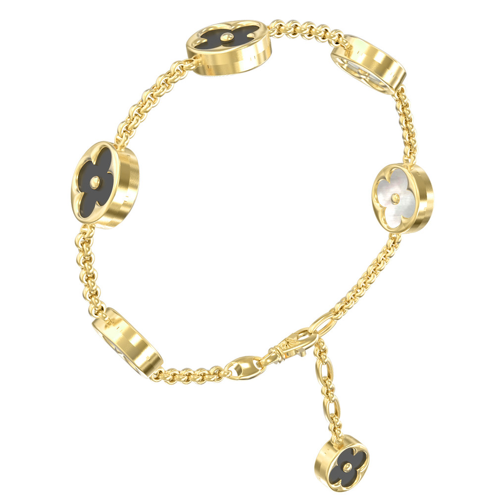 Браслет из лимонного золота 585 пробы c ониксом и перламутром