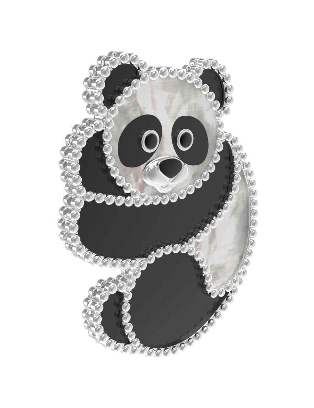 Брошь из белого золота c эмалью, ониксом и перламутром