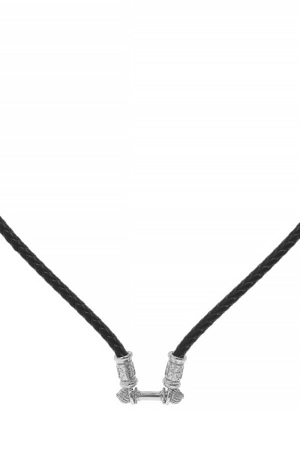 Гайтан из белого золота c кожаным шнурком