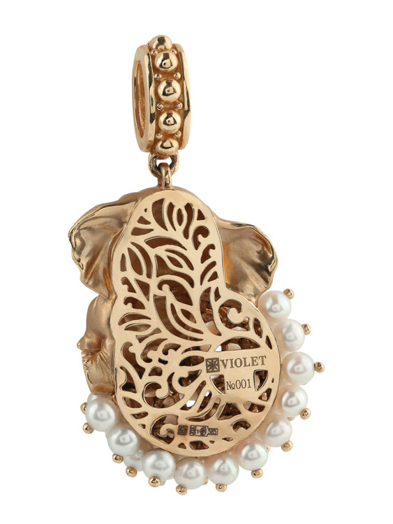 Подвеска из красного золота 585 пробы c эмалью и жемчугом