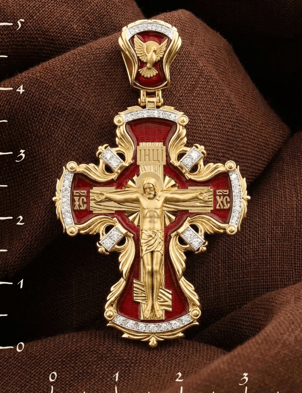 Крест из лимонного золота c эмалью и бриллиантами