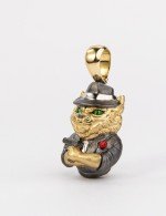 Подвеска из лимонного золота c эмалью, бриллиантами и рубином