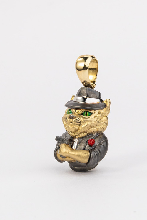 Подвеска из лимонного золота 585 пробы c эмалью, бриллиантами и рубином