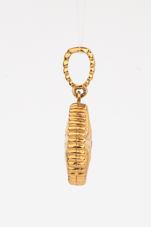 Подвеска из красного золота 585 пробы c фианитом, ониксом и перламутром