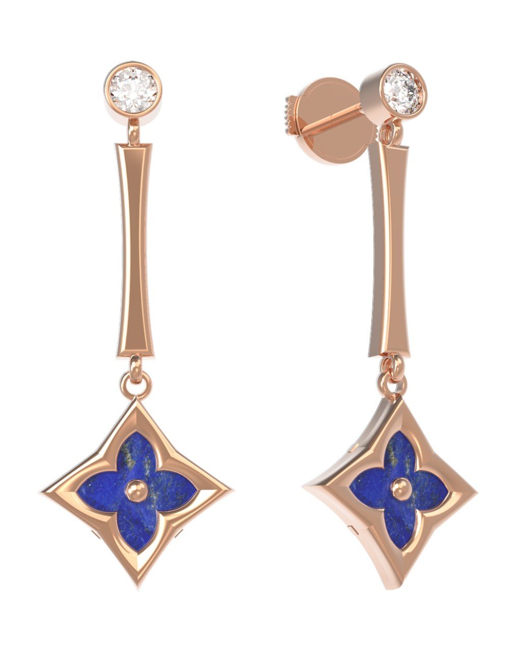 Серьги из золота c фианитом и лазуритом