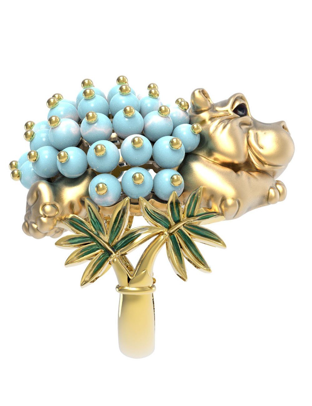 Кольцо из лимонного золота c эмалью и бирюзой