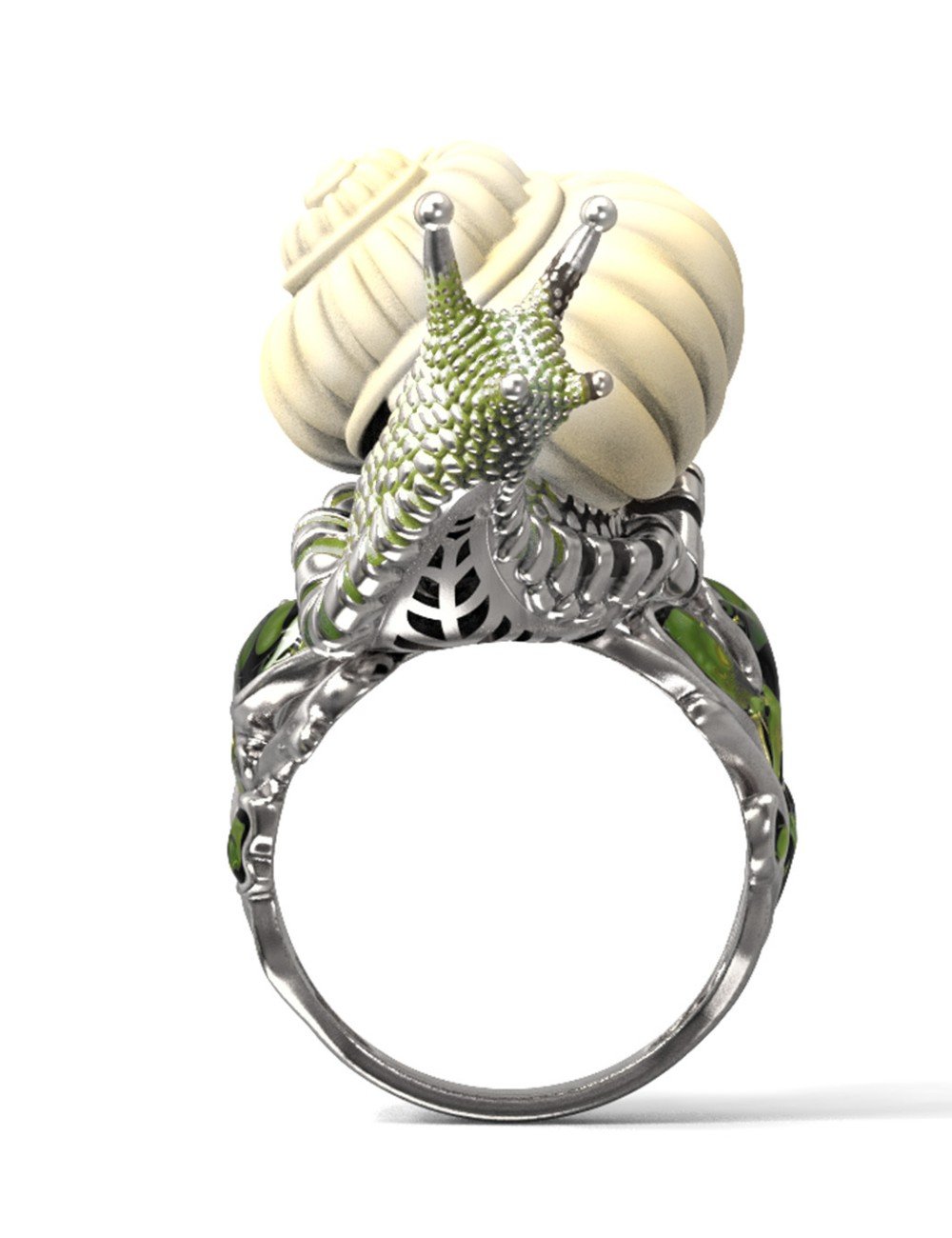 Кольцо из белого золота c эмалью и бивнем мамонта