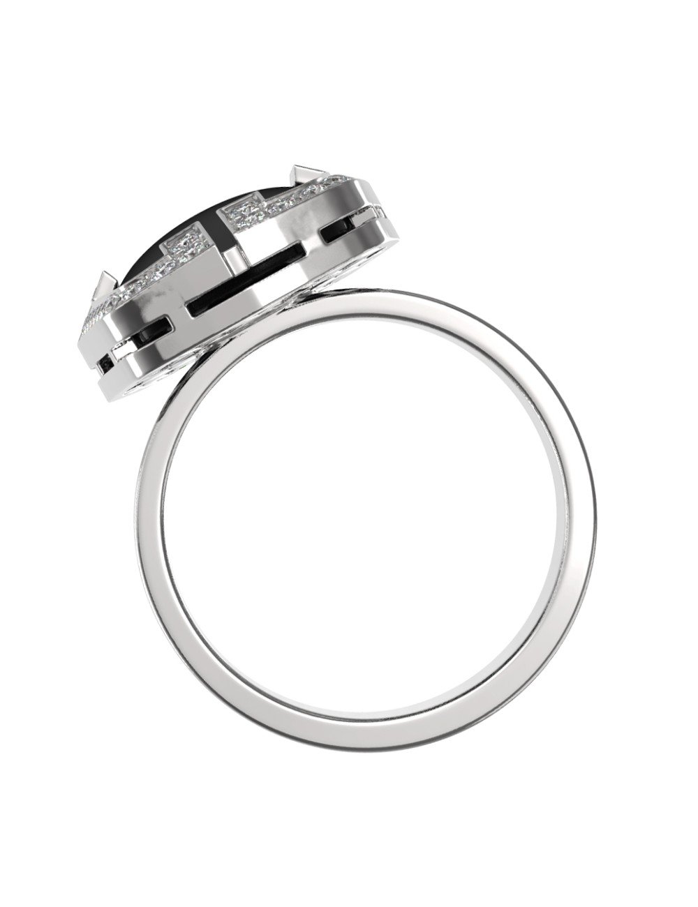 Кольцо из белого золота c бриллиантами, рубином и ониксом