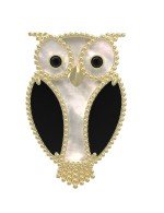 Брошь из лимонного золота c эмалью, ониксом и перламутром