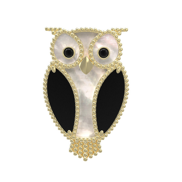 Брошь-подвеска из лимонного золота 585 пробы c эмалью, ониксом и перламутром