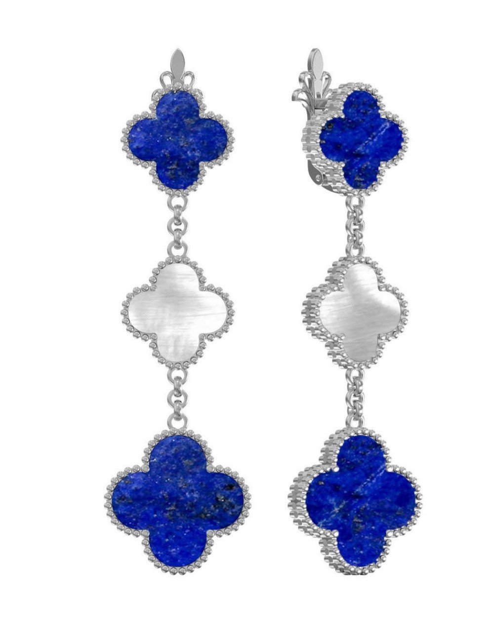 Серьги из белого золота c лазуритом и перламутром