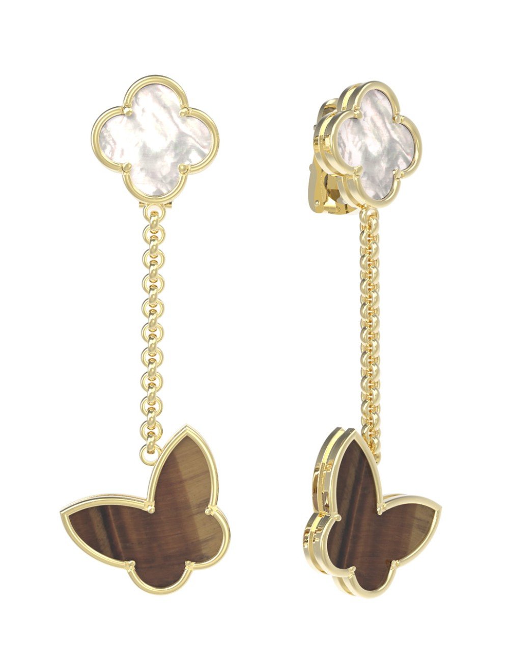 Серьги из лимонного золота c тигровым глазом и перламутром