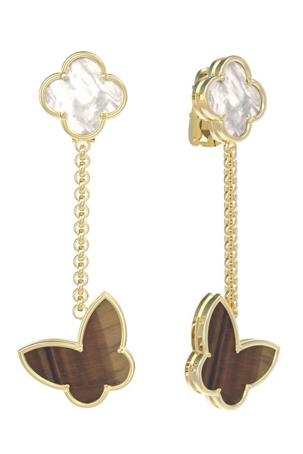 Серьги из лимонного золота c тигровым глазом и перламутром