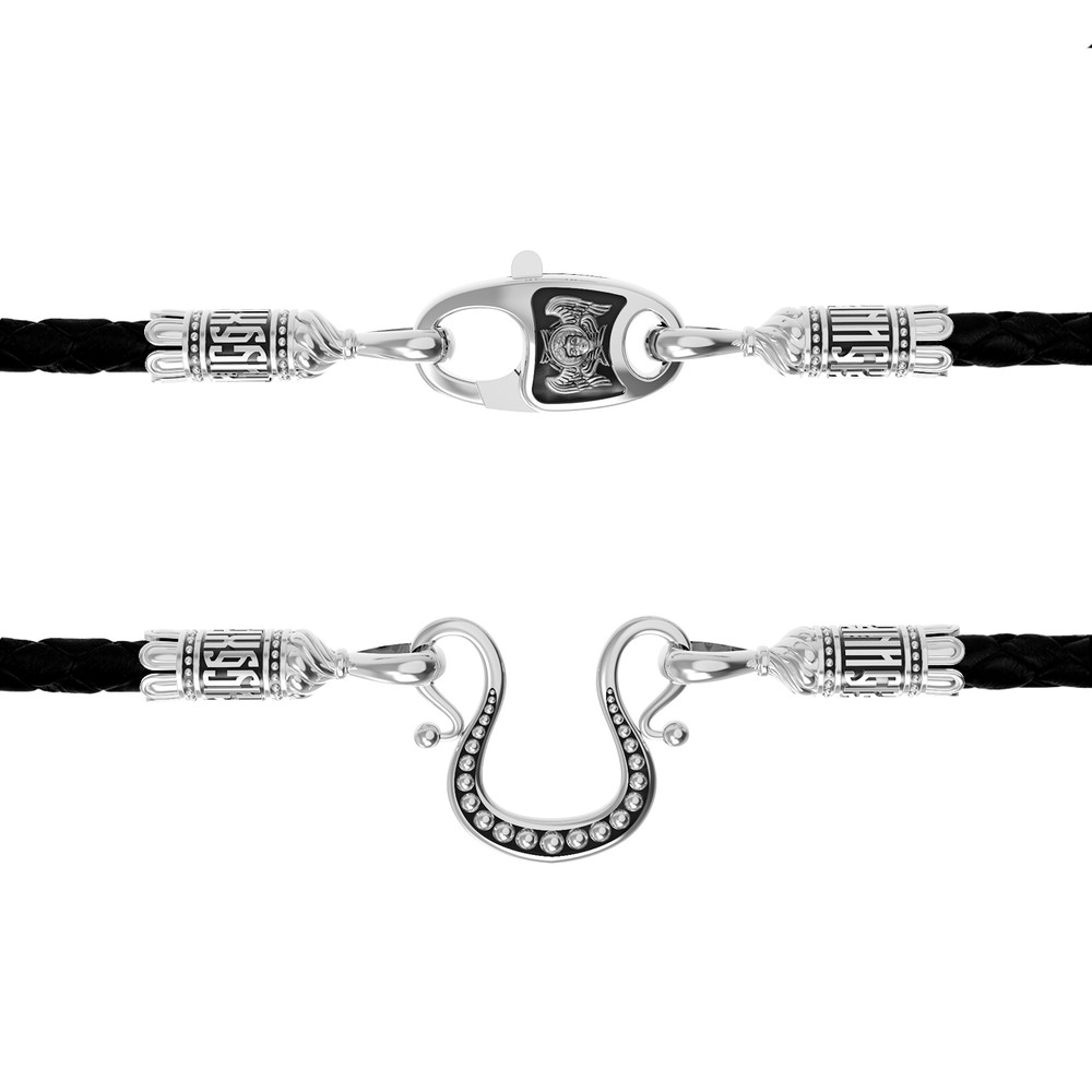 Цепь-шнурок кожа из белого золота 585 пробы c кожаным шнурком