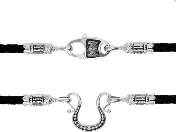 Цепь-шнурок кожа из белого золота 585 пробы c кожаным шнурком