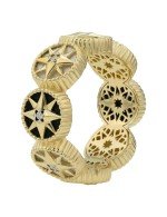 Кольцо из лимонного золота c бриллиантами, ониксом и перламутром