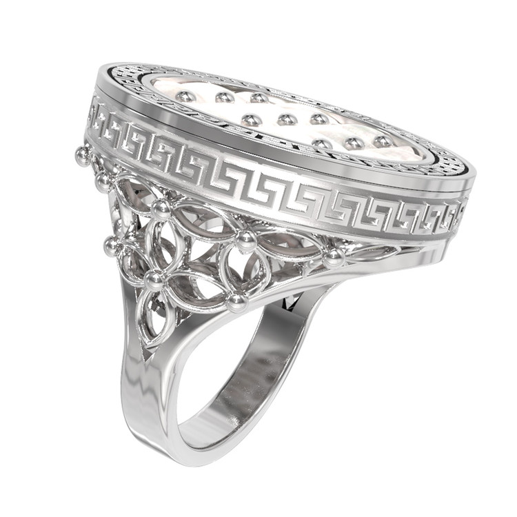 Кольцо из белого золота 585 пробы c эмалью и перламутром