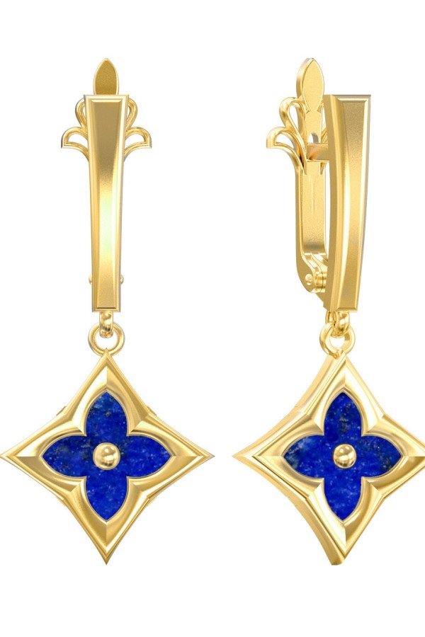 Серьги из лимонного золота c лазуритом